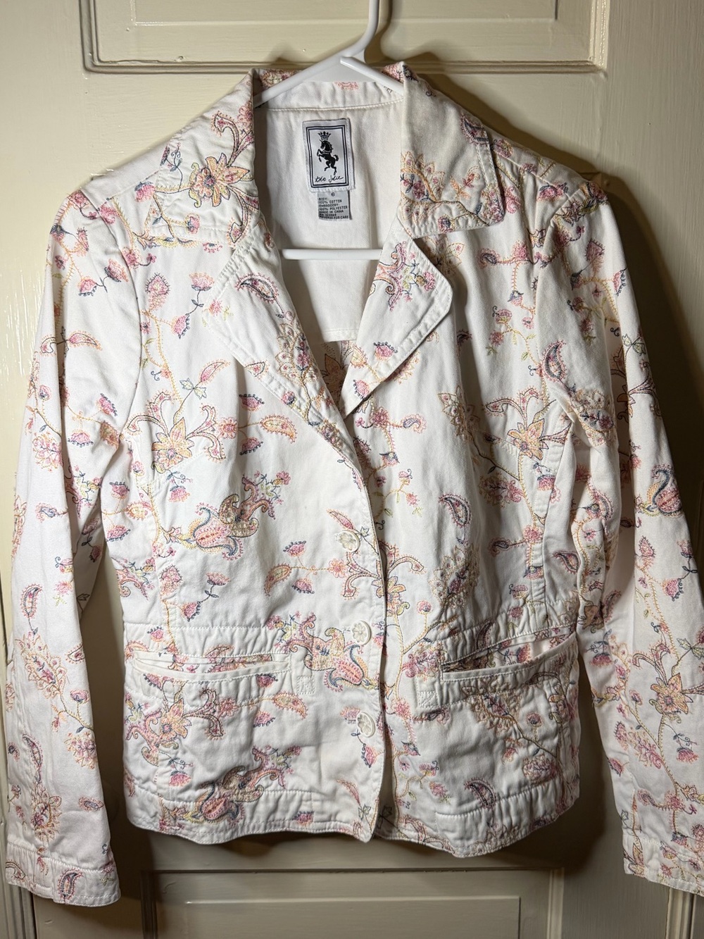 Tres Jolie Accessories White Floral Print Jean Jacket 6